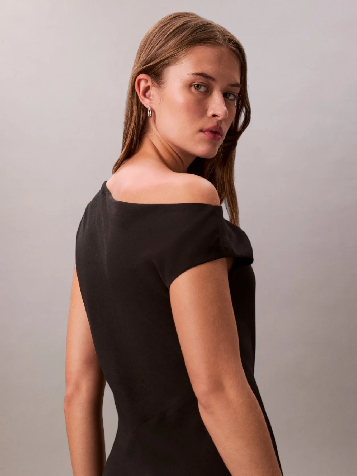 Black Crepe One-Shoulder Dress