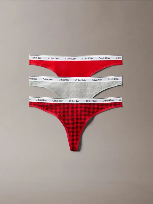 BLOTCHED PLAID+ADRENALINE RUSH/BLAC 3 Pack Thongs - Modern Logo