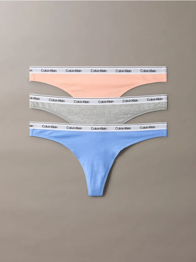GLACIER/MELON FRENZY/GRY HTHR 3 Pack Thongs - Icon Logo