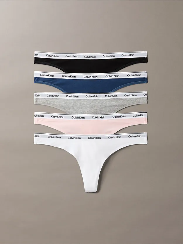 BLACK/WHITE/GREY HEATHER/POTPOURRI/ 5 Pack Low Rise Thongs - Icon Logo
