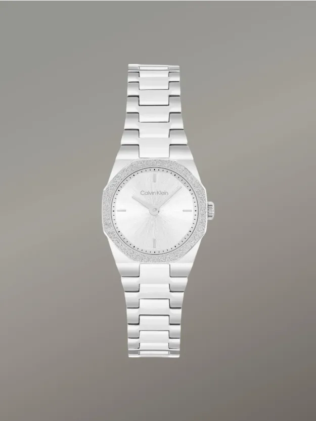 Silver Geometric Elegance Stainless Steel Watch