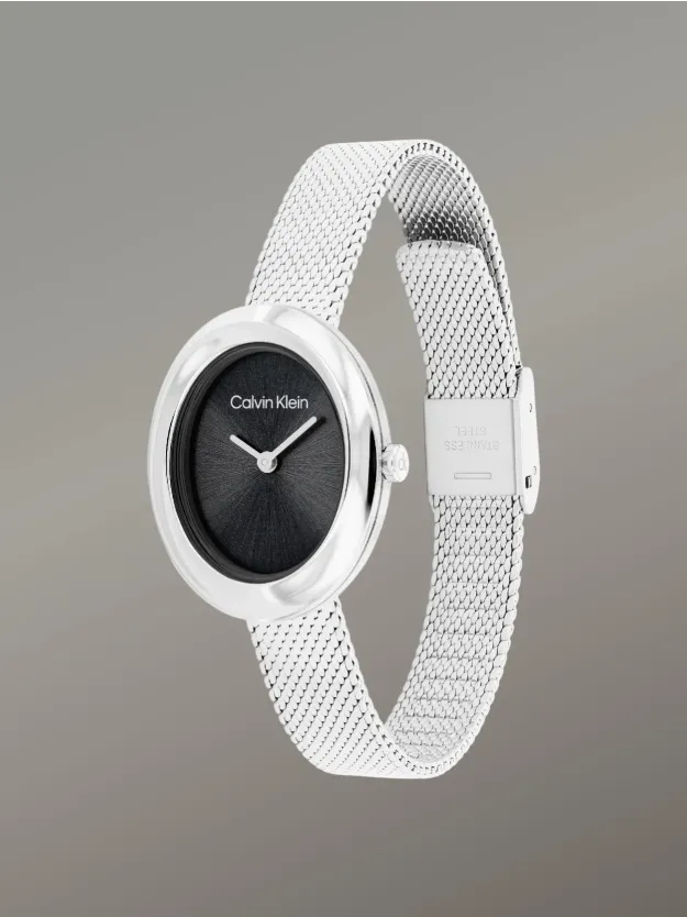 Silver Oval Twisted Bezel Mesh Watch