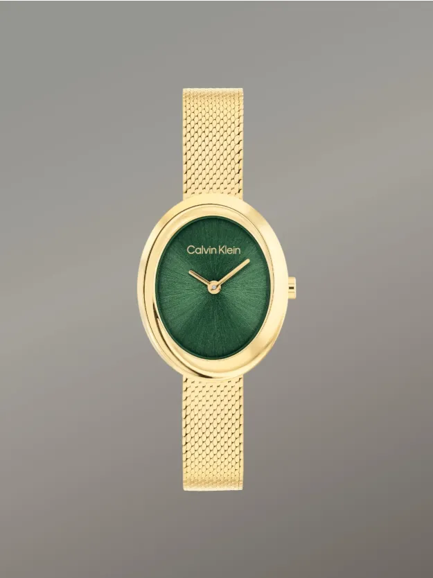 Gold Oval Twisted Bezel Mesh Watch