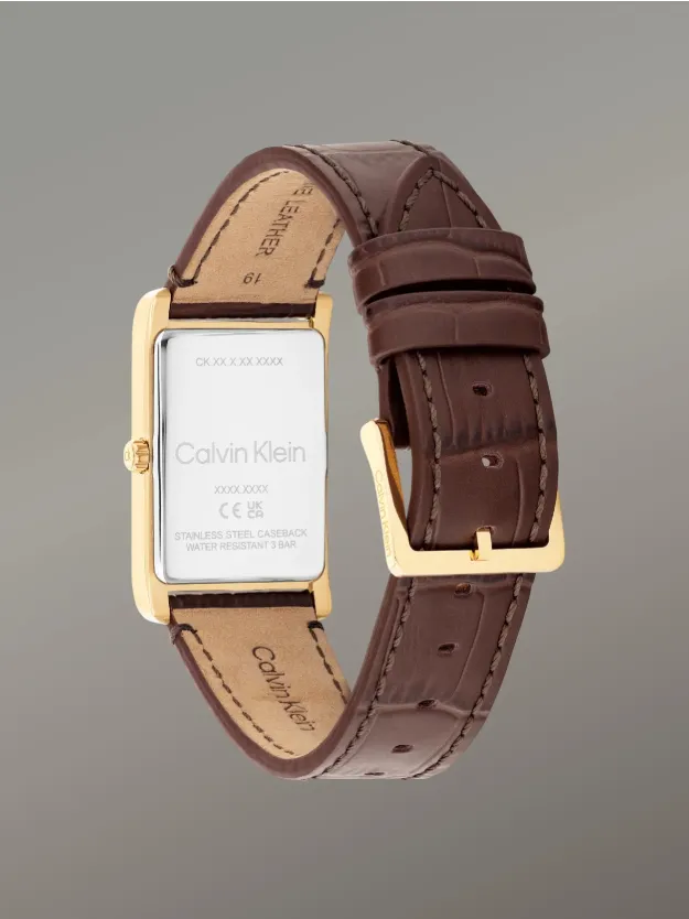 Brown Rectangular Leather Strap Watch