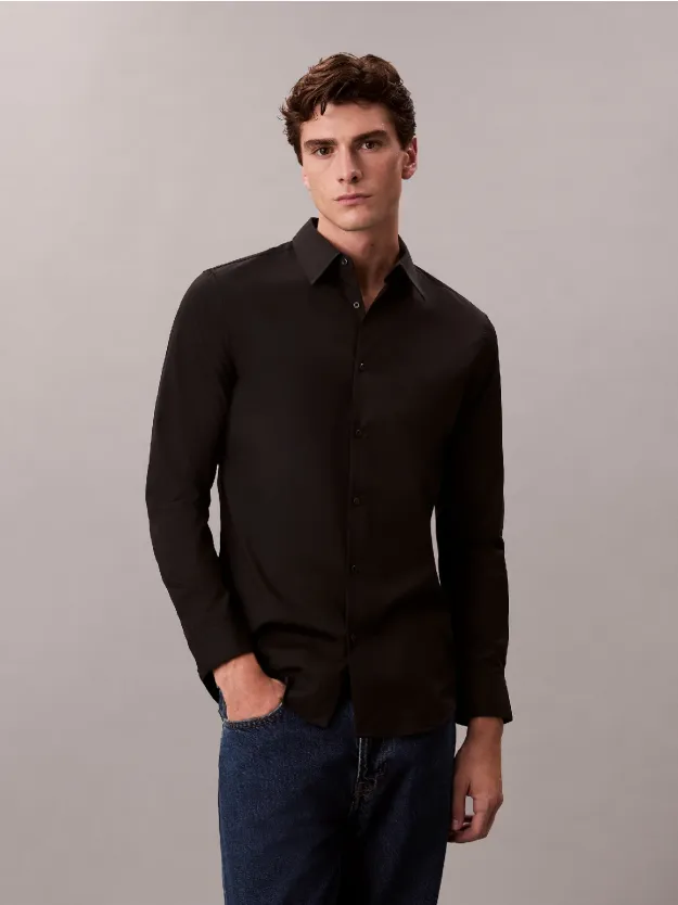 Black Supima Stretch Cotton Slim Shirt