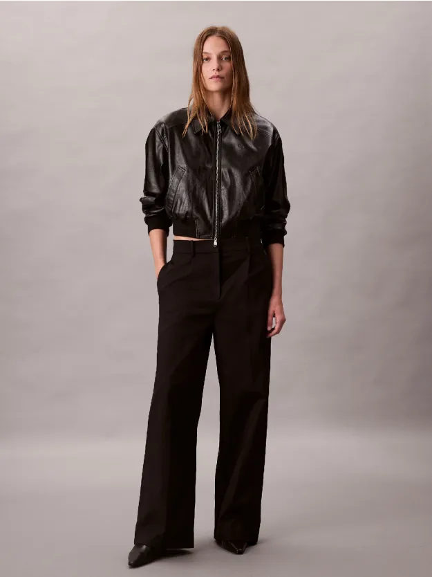 Black Wide Leg Chino Trousers