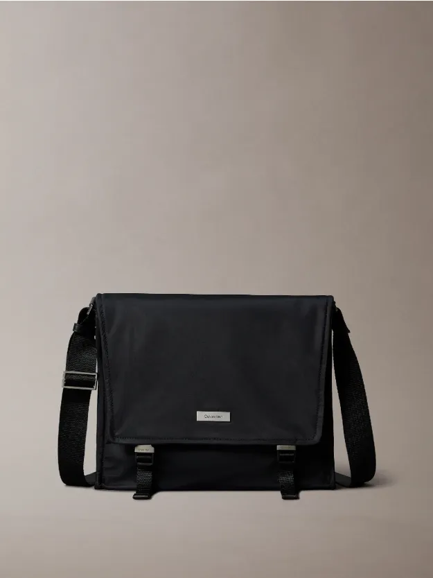 Black Matte Nylon Messenger Bag