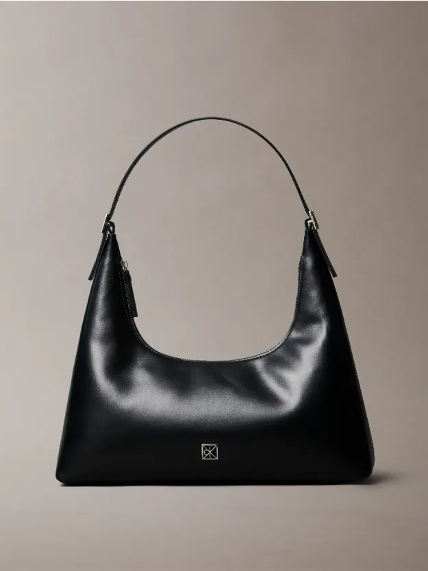 Black Monogram Logo Emblem Leather Shoulder Bag