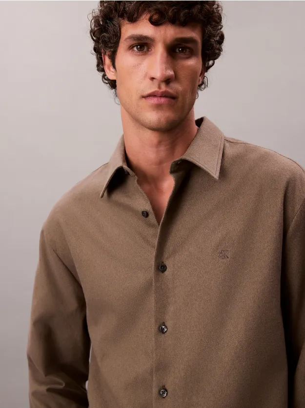 Beluga Melange Flannel Relaxed Button-Down Shirt