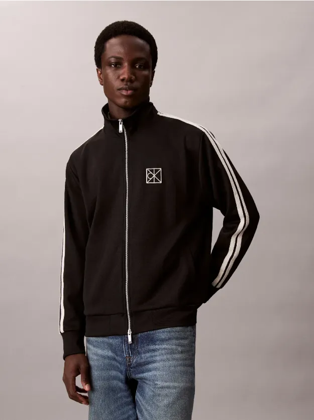 Black Double Knit Relaxed Track Jacket