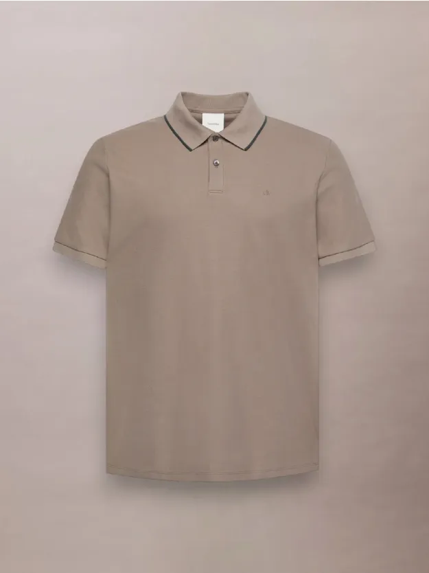 Taupe Tone Piqué Tipping Polo Shirt