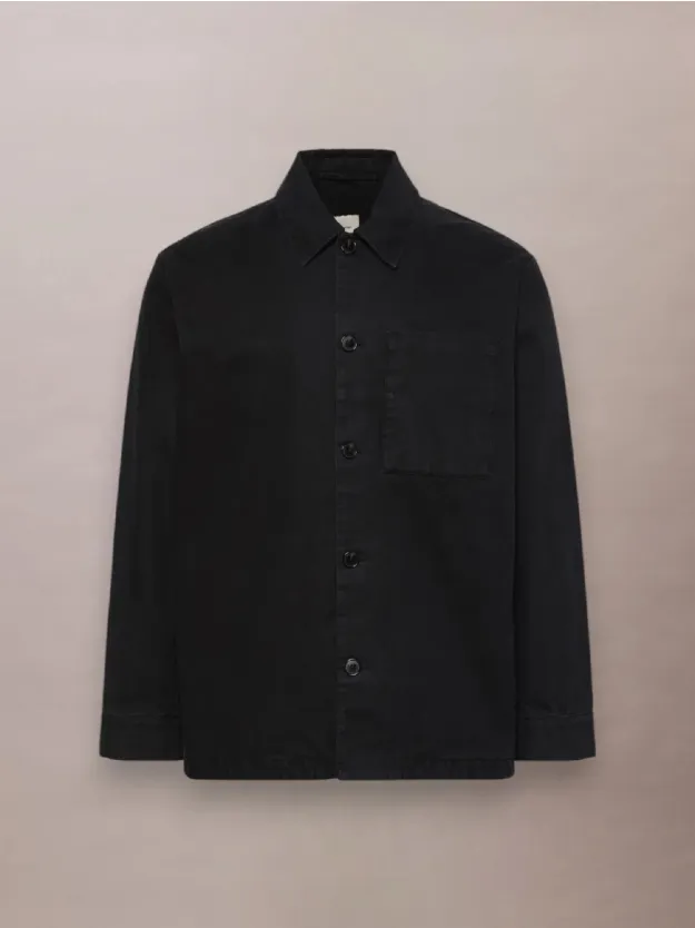 Black Washed Cotton Twill Shirt Jacket