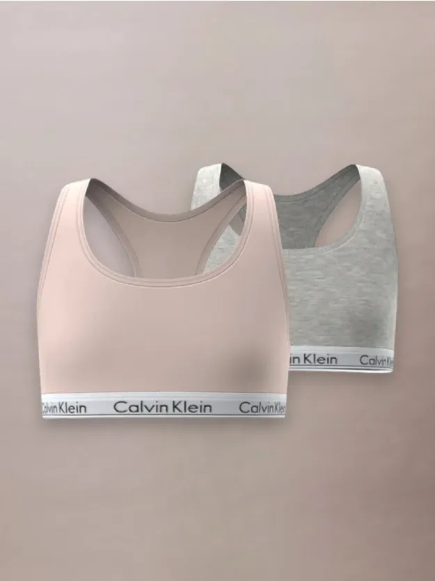Silverpeony/Greyheather 2 Pack Girls Bralettes - Icon Cotton Stretch