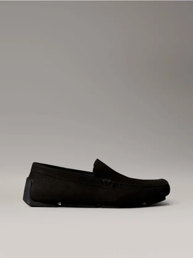 Black Leather Moccasin Driving Shoes