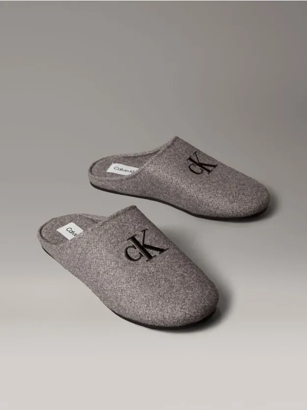 Granite Gray/Black Felt Signature Logo Mule Slippers