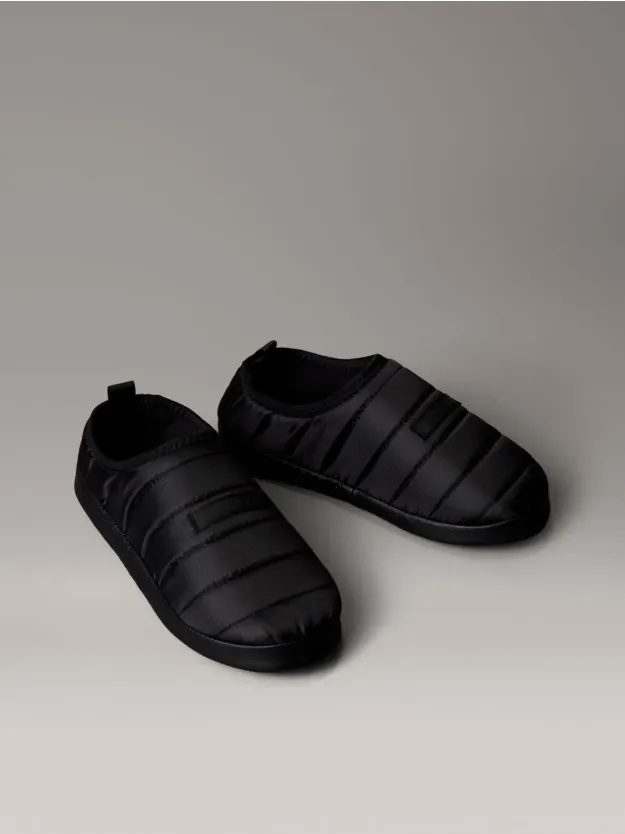 Black Quilted Padded Ripstop Slippers