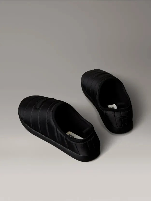 Black Quilted Padded Ripstop Slippers