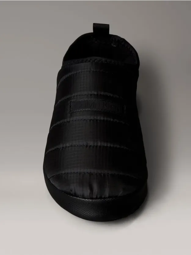 Black Quilted Padded Ripstop Slippers