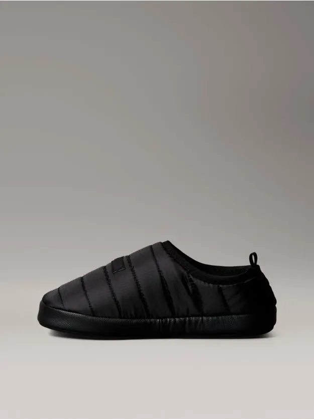 Black Quilted Padded Ripstop Slippers