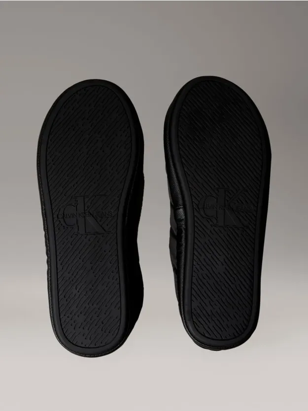Black Quilted Padded Ripstop Slippers