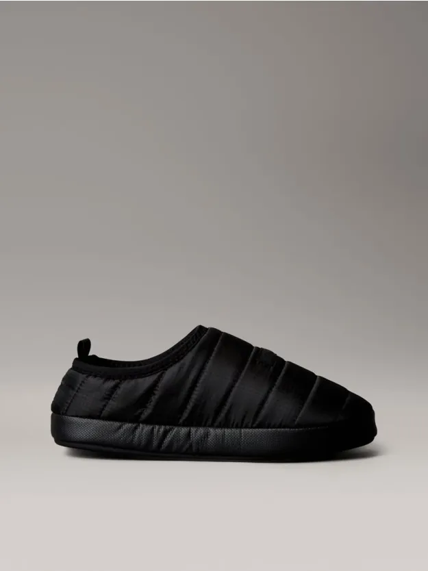 Black Quilted Padded Ripstop Slippers