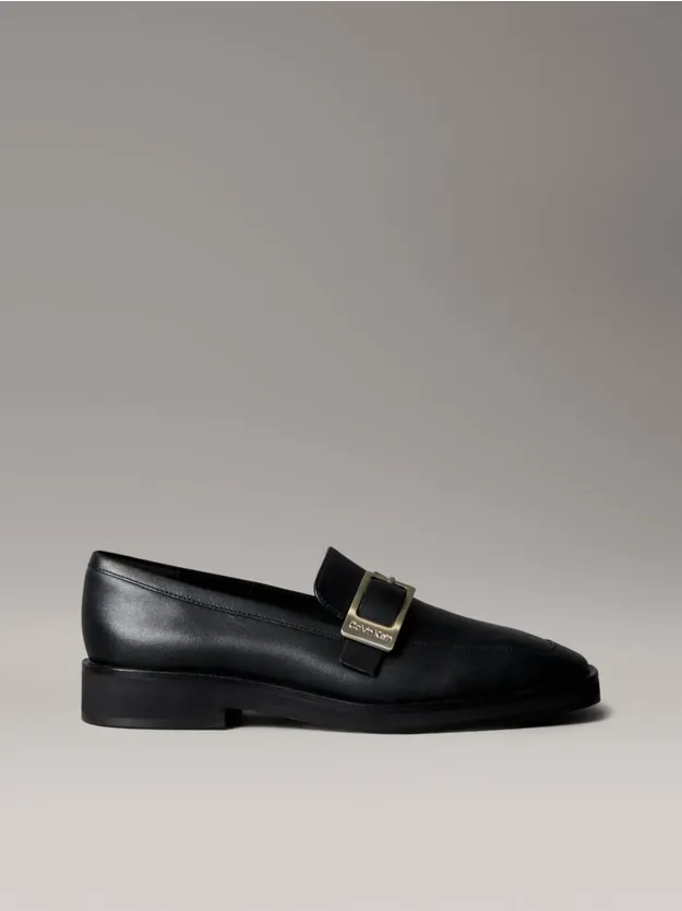 PVH Black Leather Apron Toe Loafers