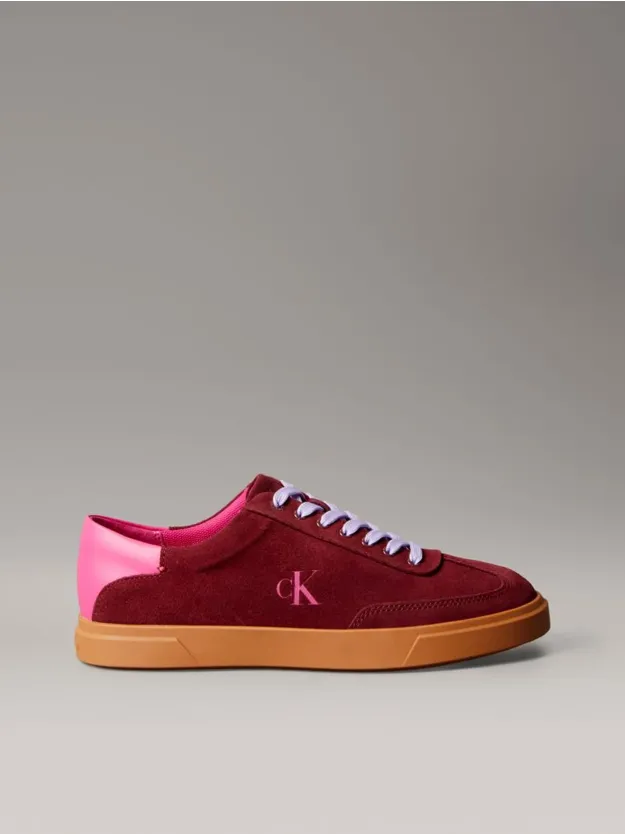 New Maroon/Pink Yarrow/Pastel Lilac Suede Signature Logo Trainers