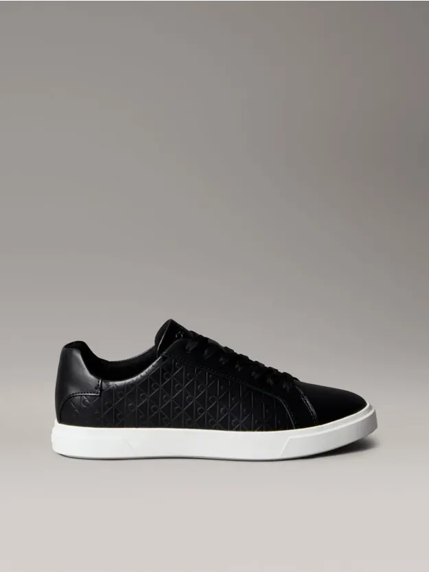 Black Leather Emblem Logo Pattern Trainers