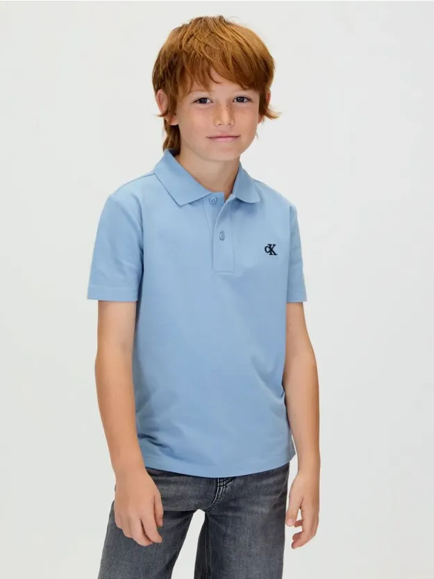 Faded Denim Stretch Pique Polo Shirt