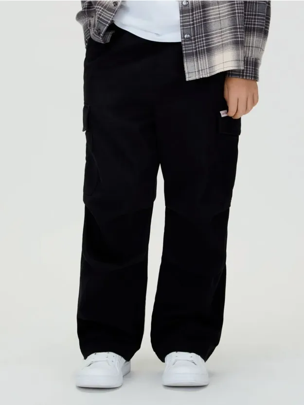 Ck Black Baggy Sateen Cargo Trousers