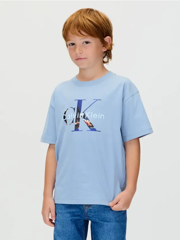 Faded Denim Filled-In Photo Monogram T-Shirt