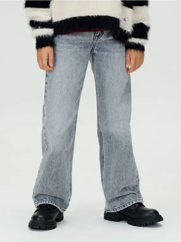 Washed Modern Grey High Rise Wide Leg Jeans