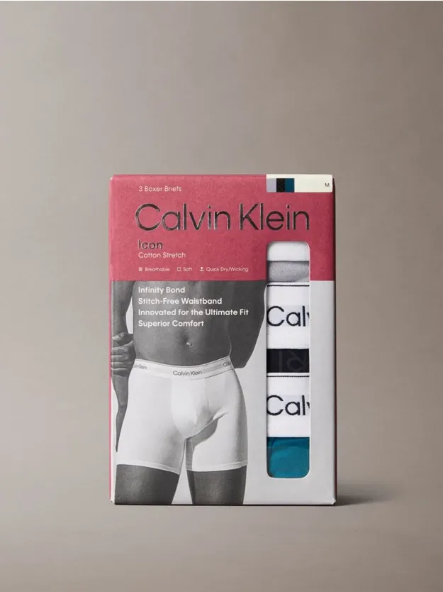 Sleet/Seamless Emblem_Black/Ashford 3 Pack Boxer Briefs - Icon Cotton Stretch