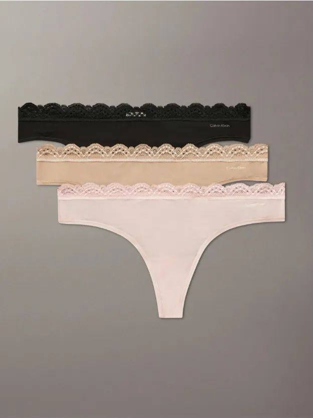 BLACK/CEDAR/ATTRACT 3 Pack Thongs - Micro Stretch With Lace