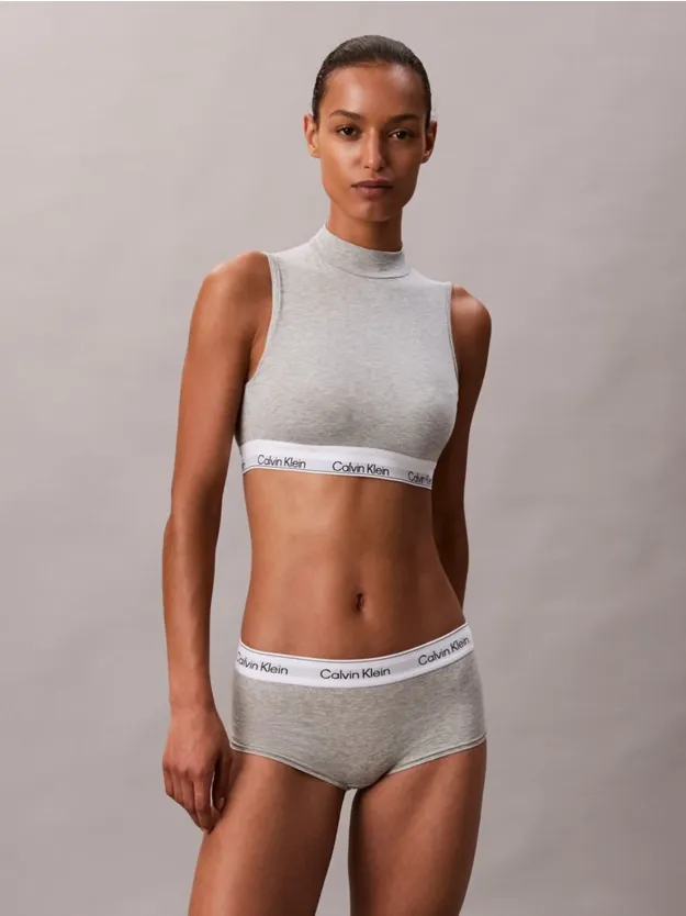 Grey Heather Lightly Lined Mockneck Bralette - Icon Cotton Modal