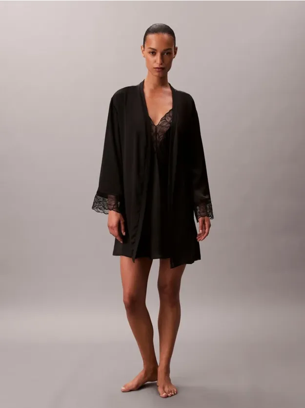 Black Satin Silk Bathrobe - CK Black