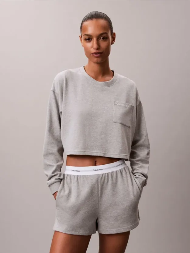 B10 Grey Heather Logo Cotton Jersey Cropped Lounge Top