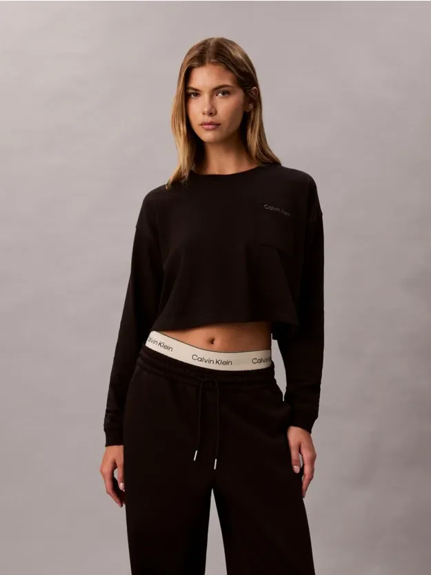 Black Logo Cotton Jersey Cropped Lounge Top