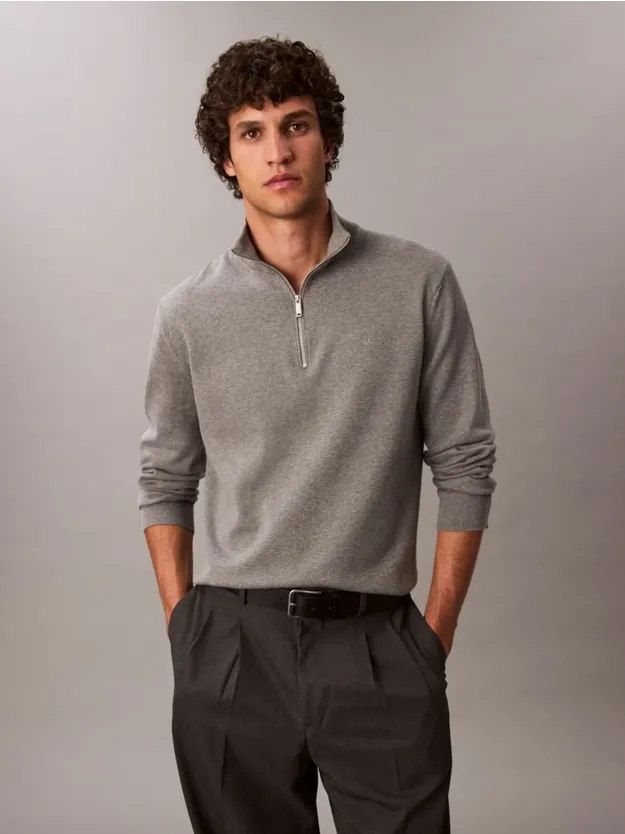 Medium Grey Htr Quarter Zip Jumper