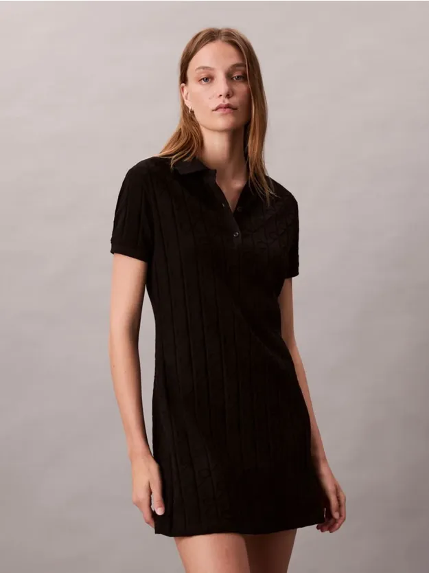 Black Logo Jacquard Polo Dress