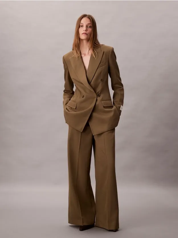Capers Wool Gabardine Wide Leg Trousers