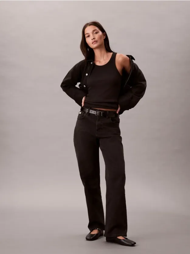 CK ESSENTIAL BLACK High Rise Straight Jeans