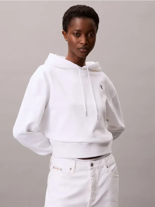 Bright White Cotton Terry Monogram Hoodie