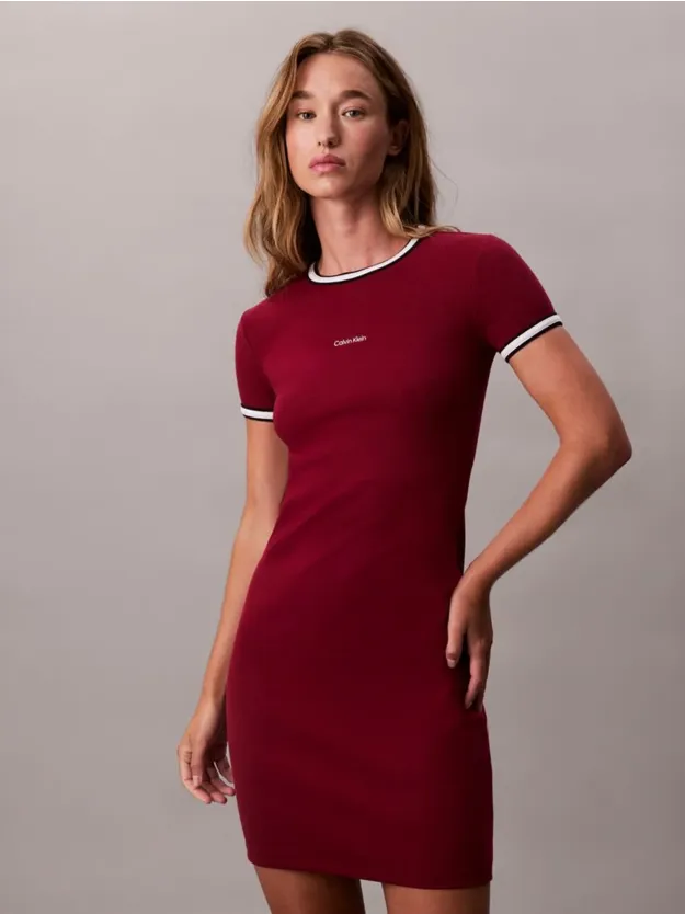 Magenta Jewel Sporty Slim Ribbed T-Shirt Dress