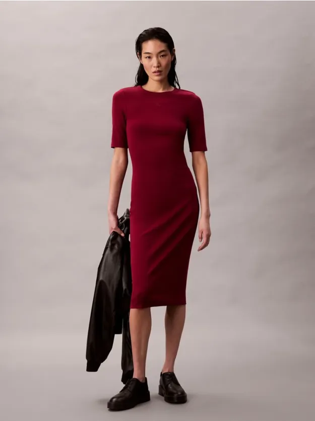 Magenta Jewel Cotton Contour Midi Dress