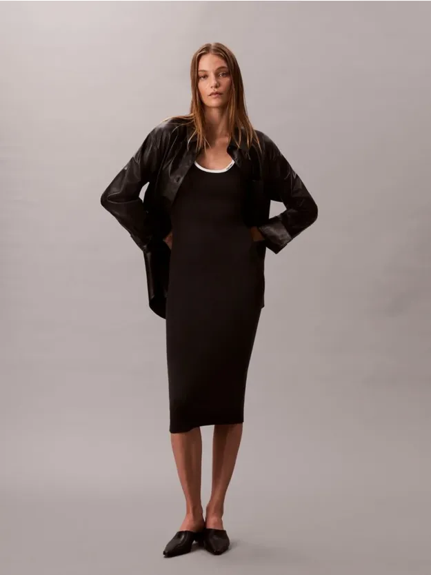 Black Combo Slim Cotton Knit Sleeveless Dress