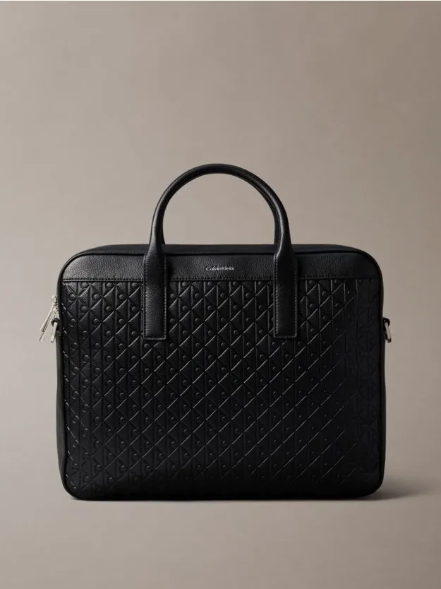 Black Embossed Monogram Logo Commuter Bag