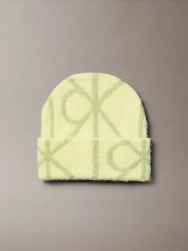Lime AOP Warm Wool Blend Logo Beanie