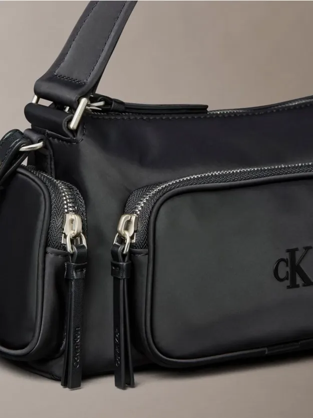 Black Soft Satin Nylon Shoulder Bag