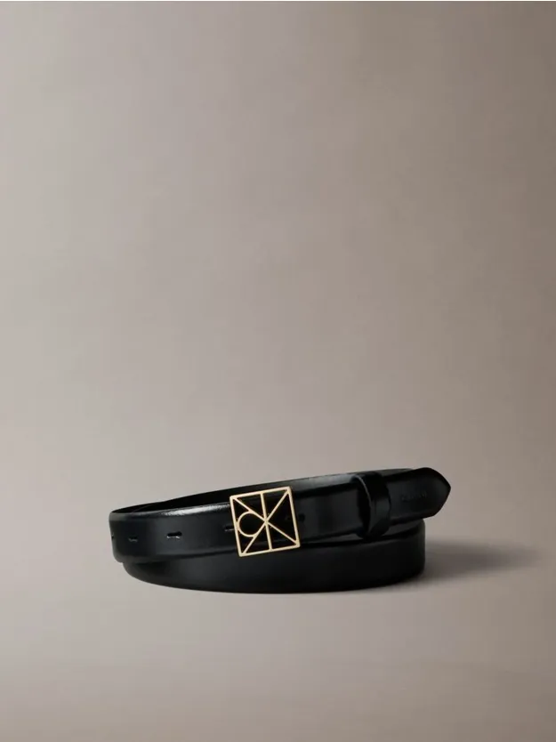 BLACK / ANTIQUE LIGHT GOLD Split Leather Logo Belt